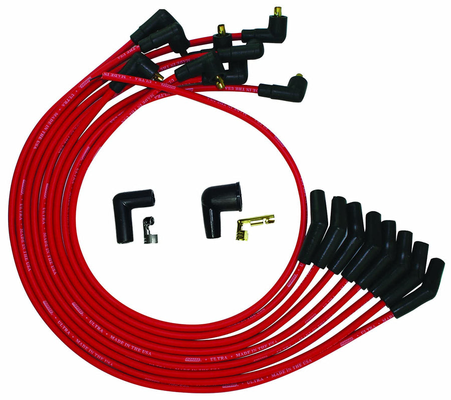 Moroso Ultra Series Red Spark Plug Wires, 351W Ford, 135 Degree Plug Ends, Non HEI Distributor