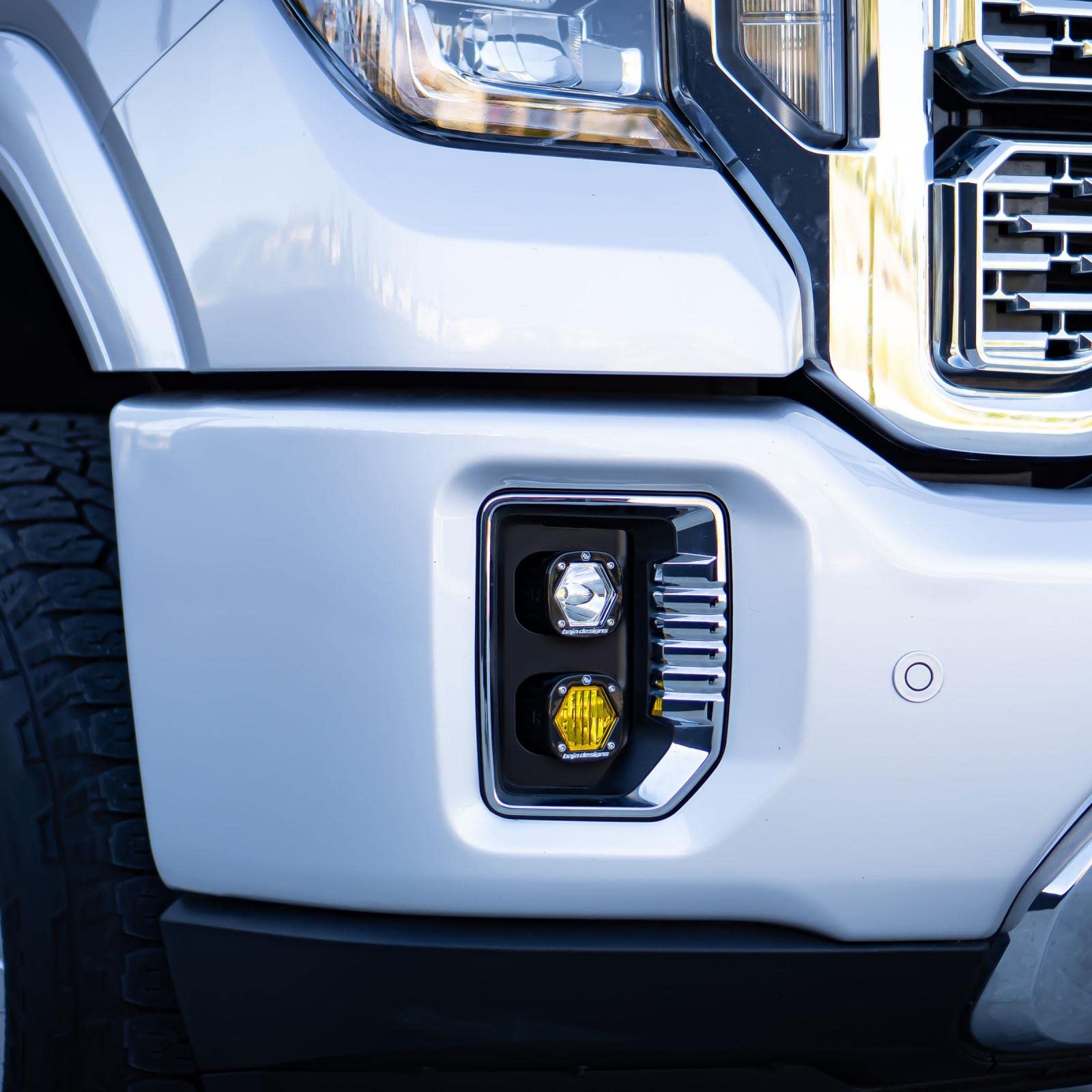 Baja Designs S1 LED Fog Dual Pocket Light Kit for GMC Sierra 1500 Truck 2019-22 (Wide Cornering/Spot Lens; Amber/Clear)