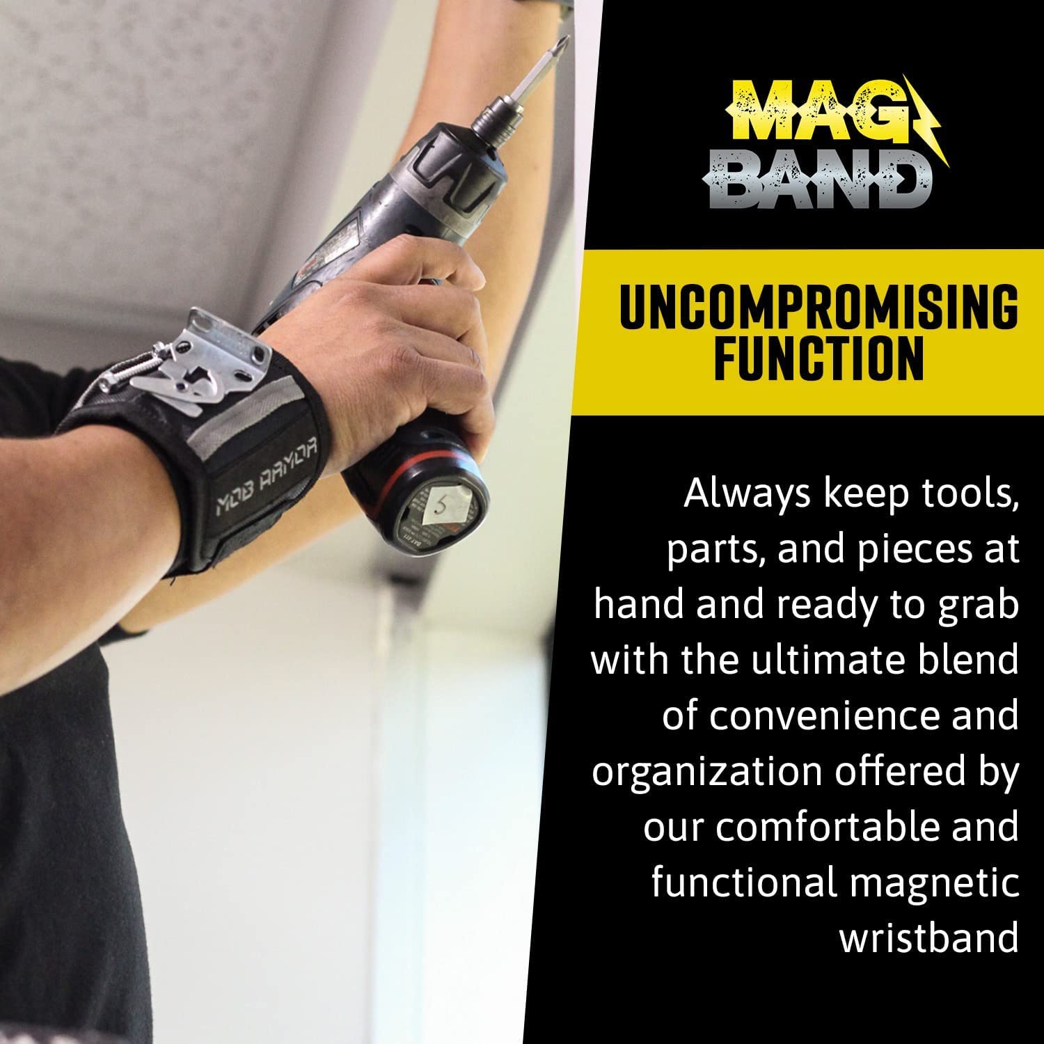 Mag Band Mob Armor Magnetic Wrist Tool Holder - Magnetic Wristband for Holding Screws, Nails, Fasteners, and More, Magnetic Wristband for Mechanic, Handyman, Electrician, Tech Geek, 13" x 3.25"