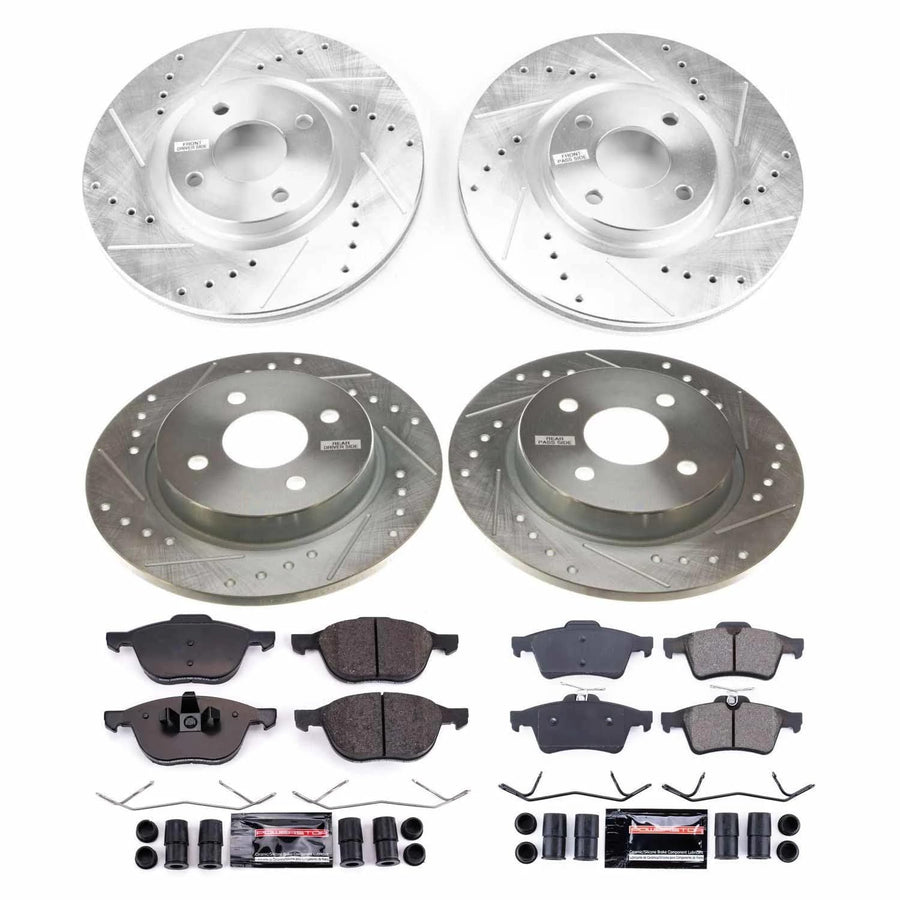 Front and Rear Power Stop K7911 Z23 Carbon Fiber Brake Pads with Drilled & Slotted Brake Rotors Kit For Ford EcoSport 2018-2022 [Model Specific]