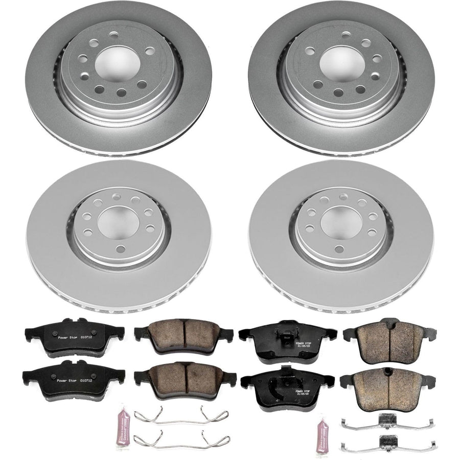 Power Stop CRK8159 Brake Kit Front & Rear Coated Rotor - Coated Brake Rotors and Z23 Ceramic Brake Pads For Saab 9-3 2008-2011, Saab 9-3X 2010-2011 [Model Specific]