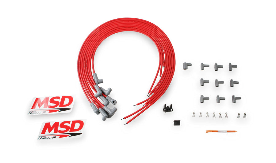 8 Cylinder MSD 31229 Super Conductor 8.5mm Spark Plug Wire Set, 90° Plug/90° Cap