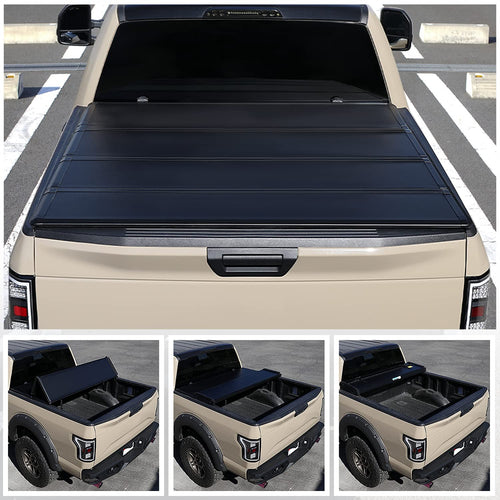 Hard Quad Fold Tonneau Cover Spec-D Tuning Compatible with Chevy Silverado 1500 Lt 1.5 Single Cab 2015-2019, Silverado 2500 Lt Crew/Double Cab 6'-5" Short Bed