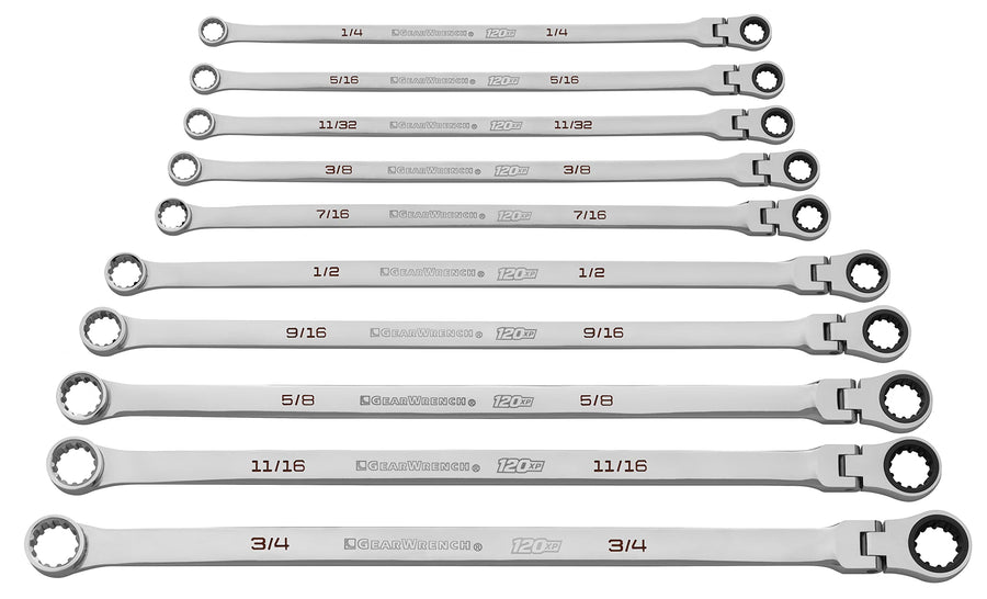10 Pc. GEARWRENCH 120XP Universal Spline XL Flex Head Gearbox Ratcheting SAE Wrench Set - 86142