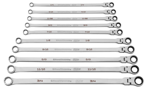 10 Pc. GEARWRENCH 120XP Universal Spline XL Flex Head Gearbox Ratcheting SAE Wrench Set - 86142