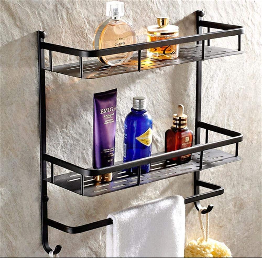 Bathroom wall accessories bath towel rack all copper bathroom hanging rack Bathroom Shelf (color : Black (double))