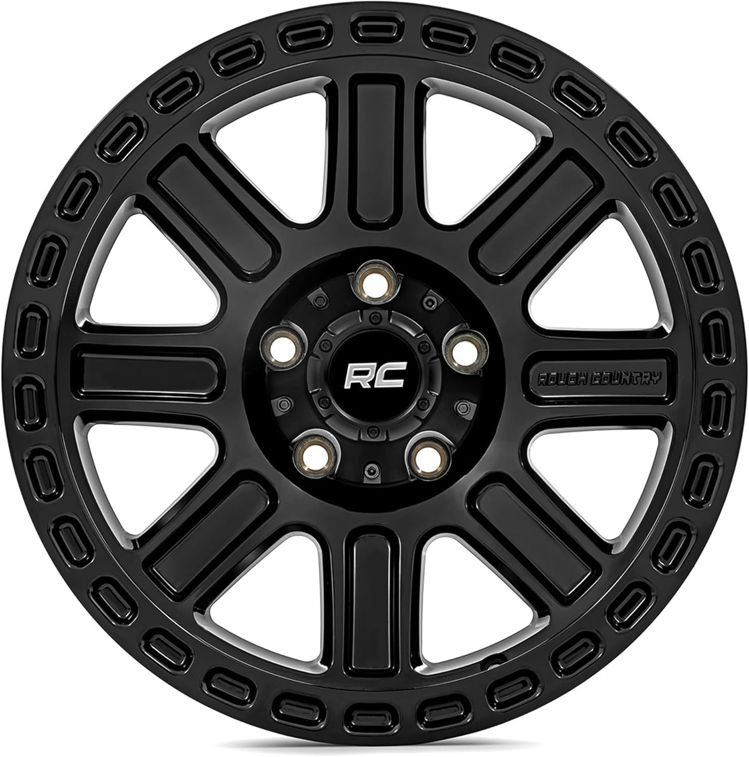 Rough Country Wheel 84 Series - 17 x 8.5, 5x4.5" Bolt Pattern, +0mm Offset, Gloss Black, 8-Spoke, Rugged One-Piece Aluminum Rim with Black Center Cap