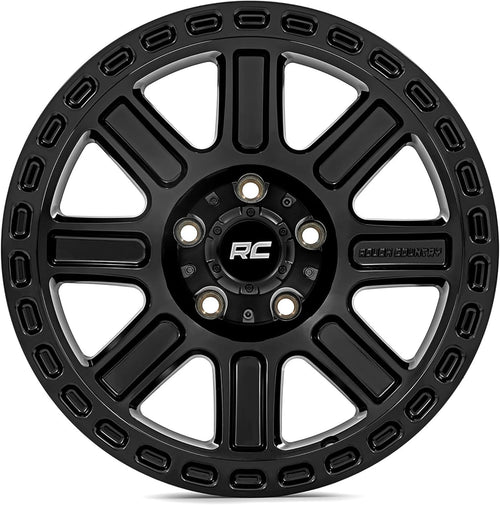 84 Series Rough Country Wheel - 18 x 8.5, 5x5" Bolt Pattern, +0mm Offset, Gloss Black, 8-Spoke, Rugged One-Piece Aluminum Rim with Black Center Cap