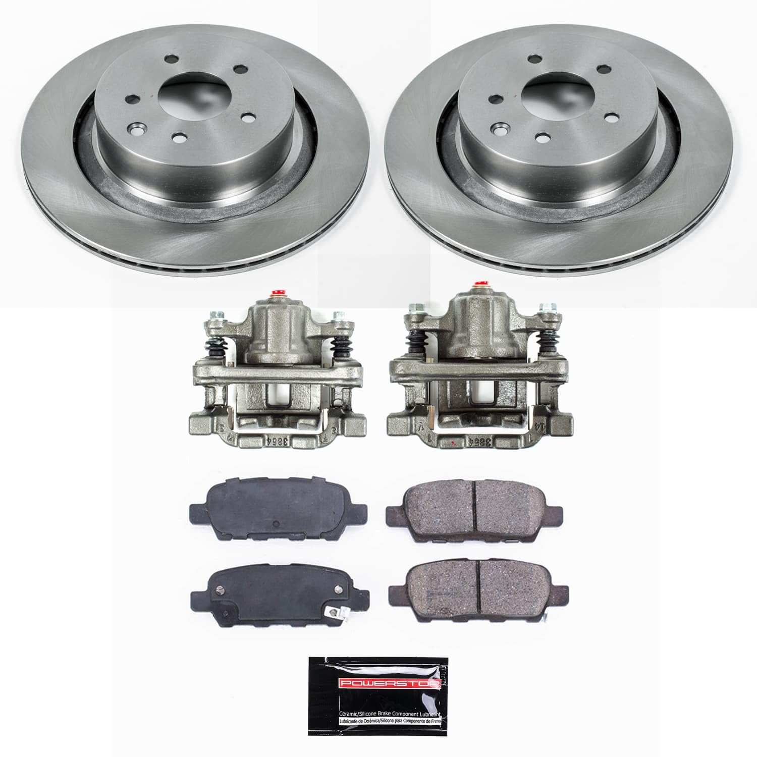 Rear Stock Replacement Brake Pads and Rotors Kit POWERSTOP with Calipers For INFINITI Q60 2014-2015 [Vehicle Specific]