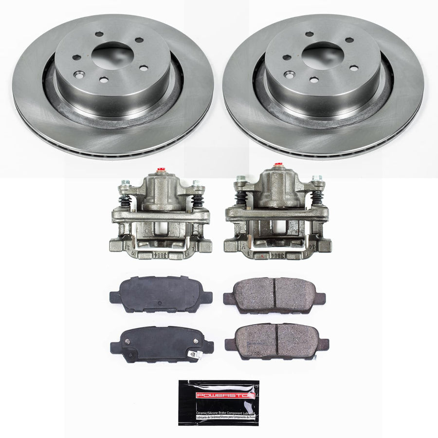 Rear Stock Replacement Brake Pads and Rotors Kit POWERSTOP with Calipers For INFINITI Q60 2014-2015 [Vehicle Specific]