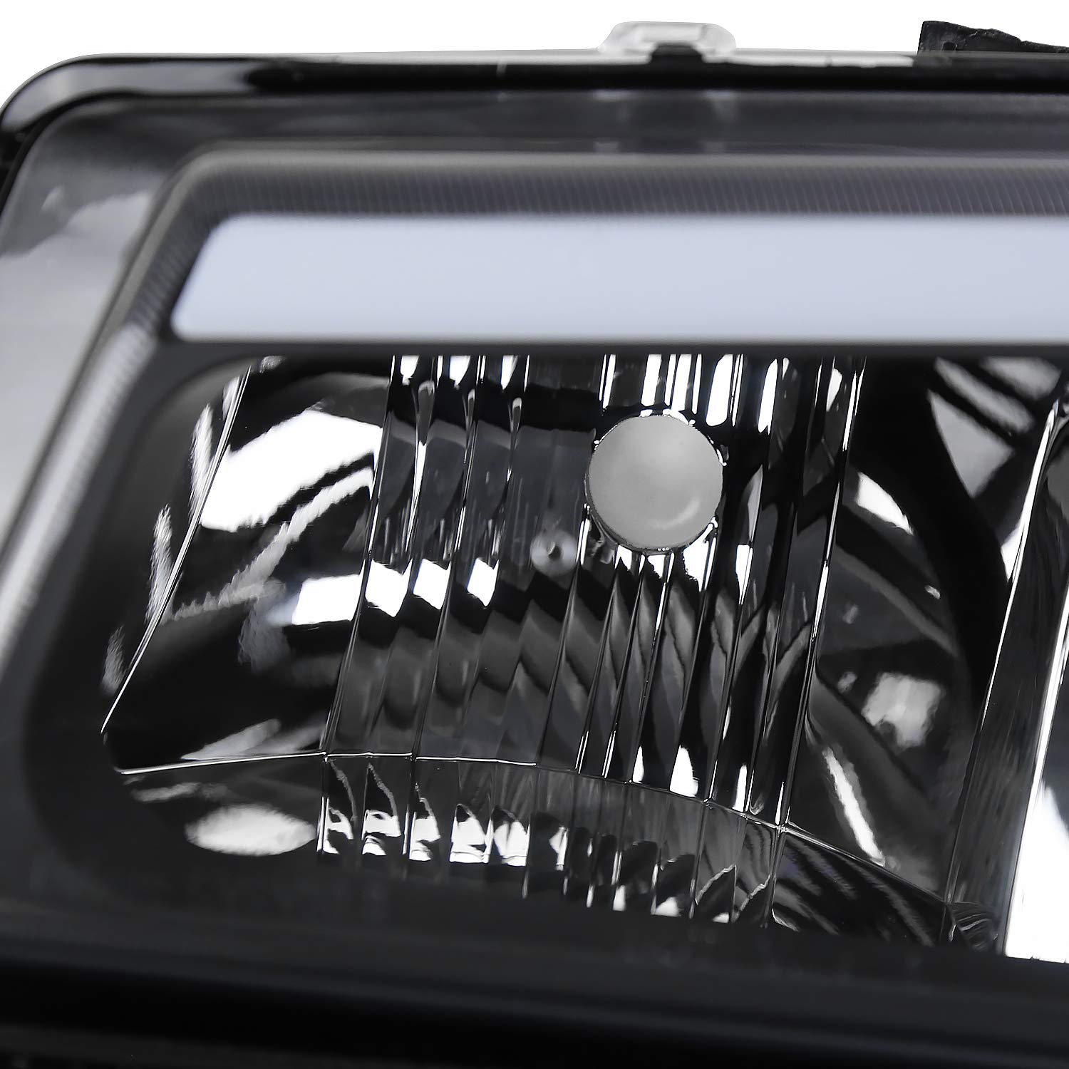 Black Headlights w/LED Light Bar SPEC-D TUNING Compatible with 2003-2007 Chevy Silverado 1500 2500 2002-2006 Avalanche, Left + Right Pair Headlamps Assembly