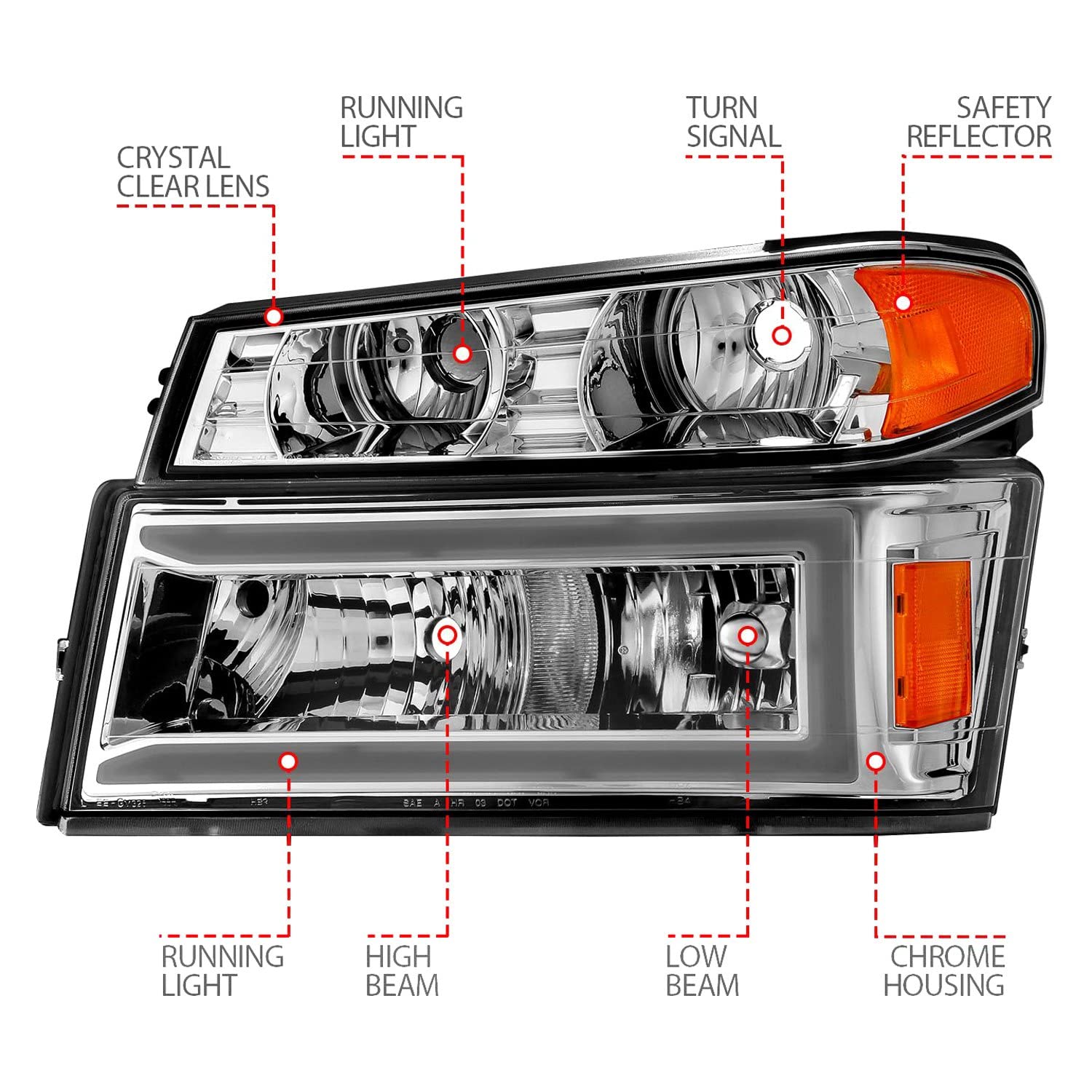 04-12 GM Colorado/Canyon/I-Series Anzo USA - Crystal Headlights - w/Light Bar Chrome Housing 4pcs (111559)