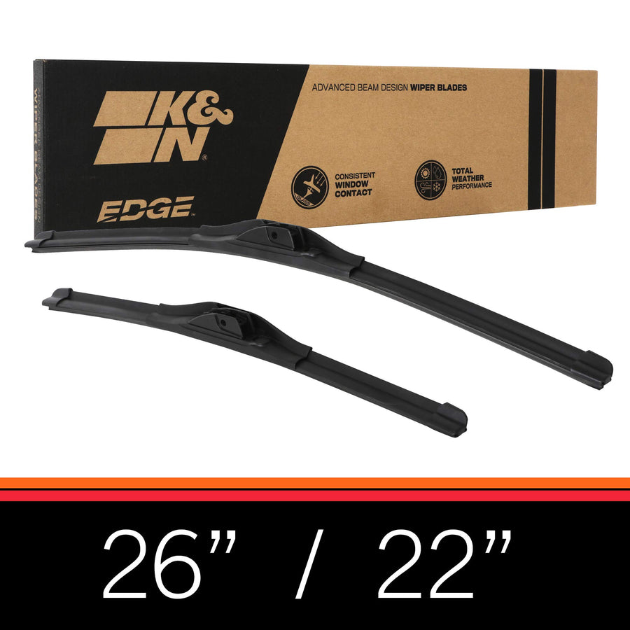 Wiper Blades K&N EDGE: All Weather Performance, Superior Windshield Contact, Streak-Free Wipe Technology: 26" + 22" (Pack of 2)