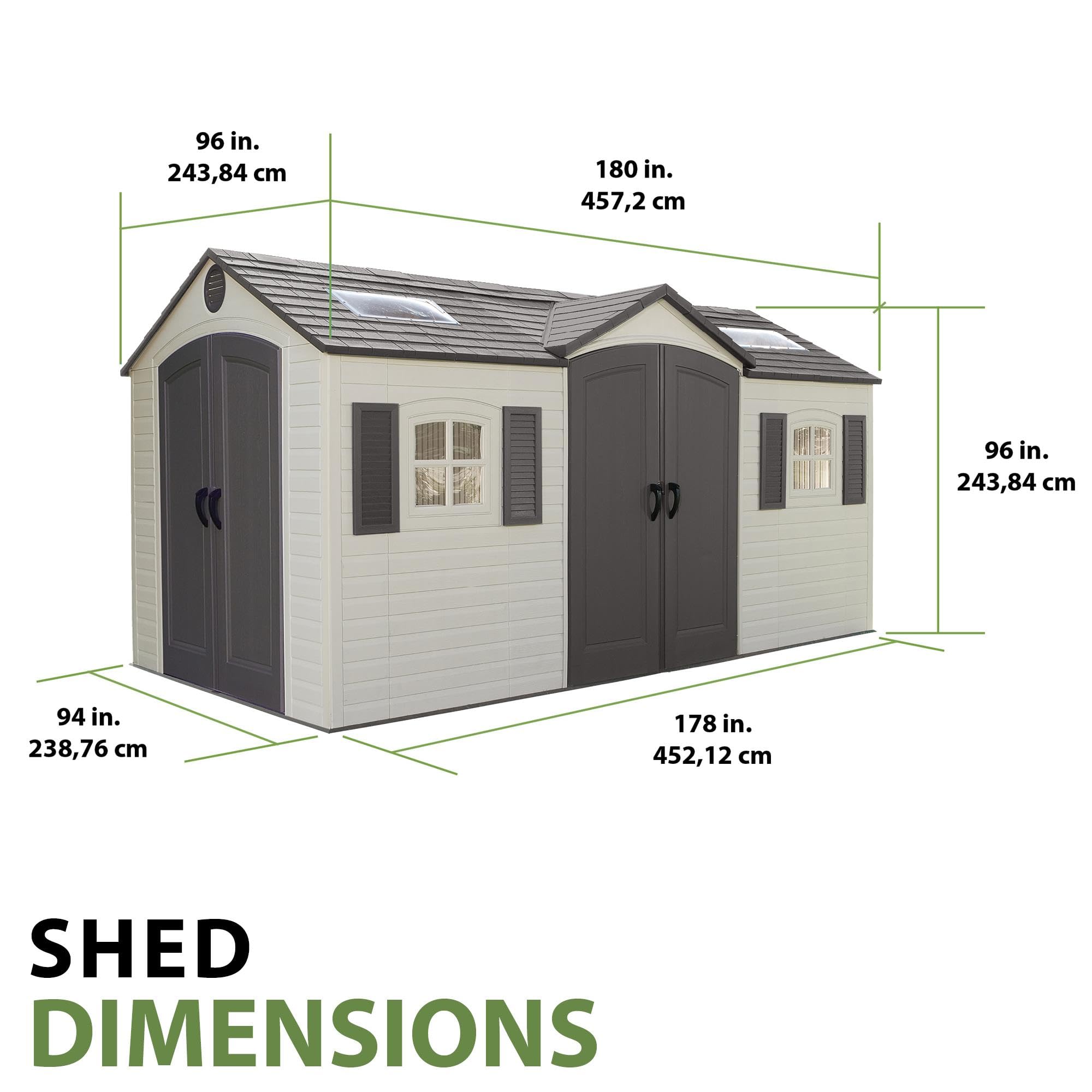 60079 Lifetime Outdoor Storage Shed Dual Entry, 15 x 8 ft, Desert Sand