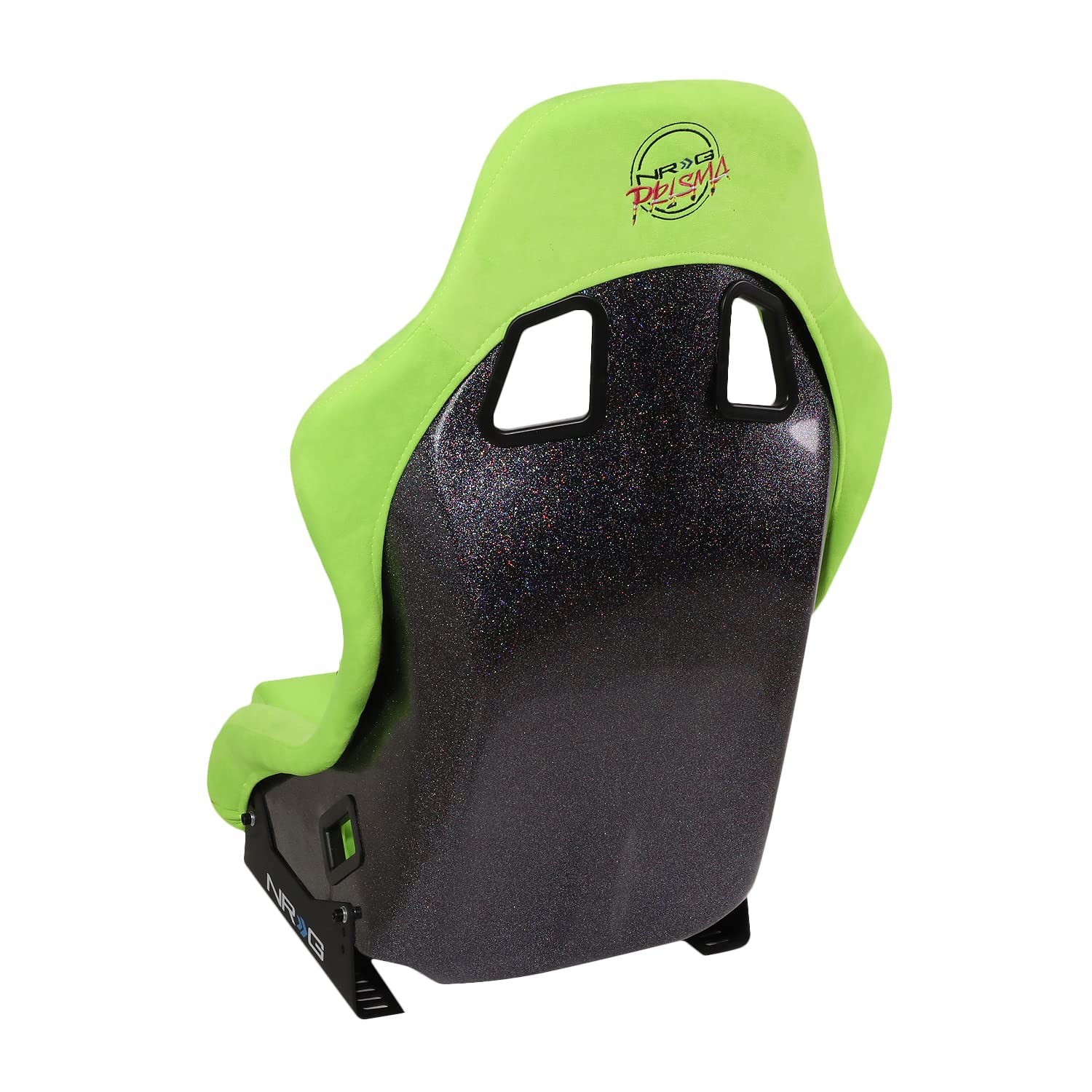 NRG Innovations Universal Fixed Back Bucket Racing Seat NRG-FRP-303NG-PRISMA for 5-Point Harnesses, Size M, Green Alcantara Material, 22" W X 34" H X 16" D