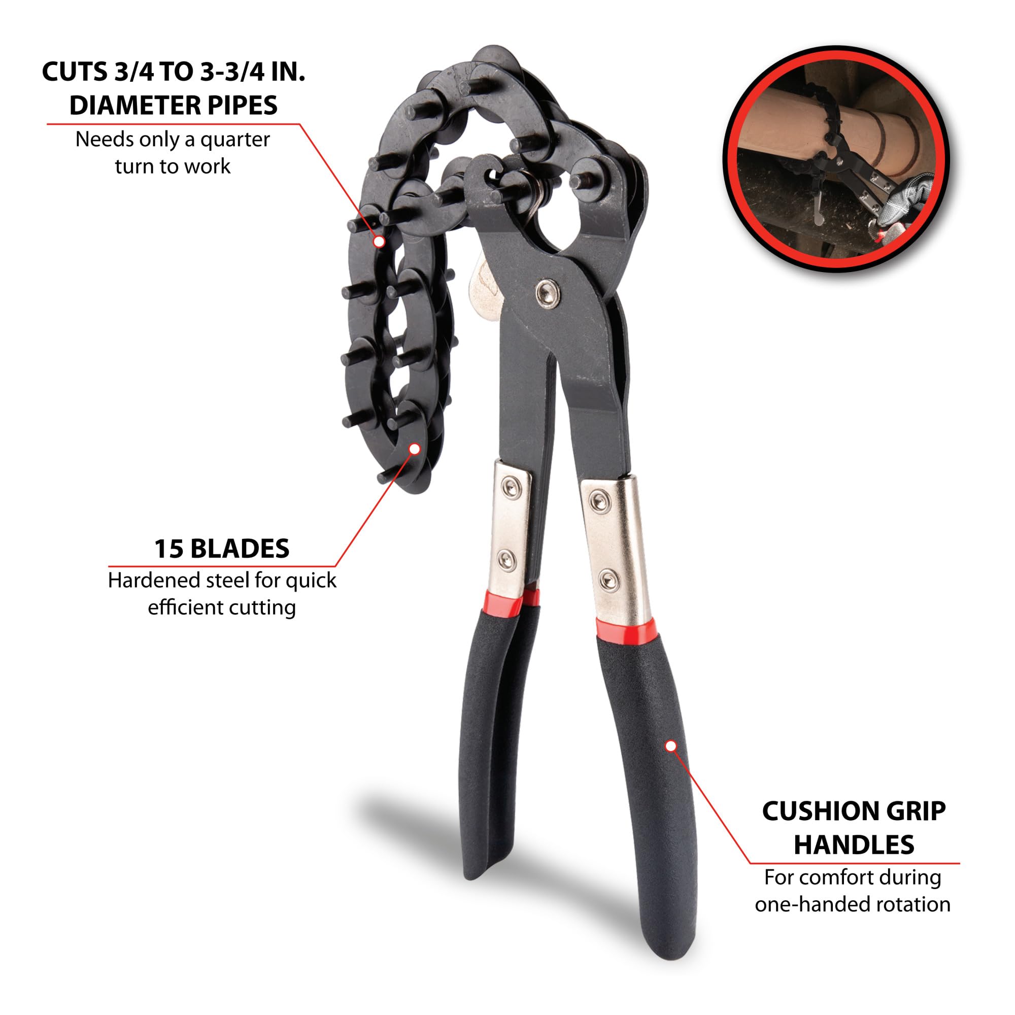 Exhaust Tail Pipe Cutter Performance Tool W80689, Steel Blades, Easy-Grip Handle, Chain Cutting, Shorten, Repair and Remove Exhaust - Black