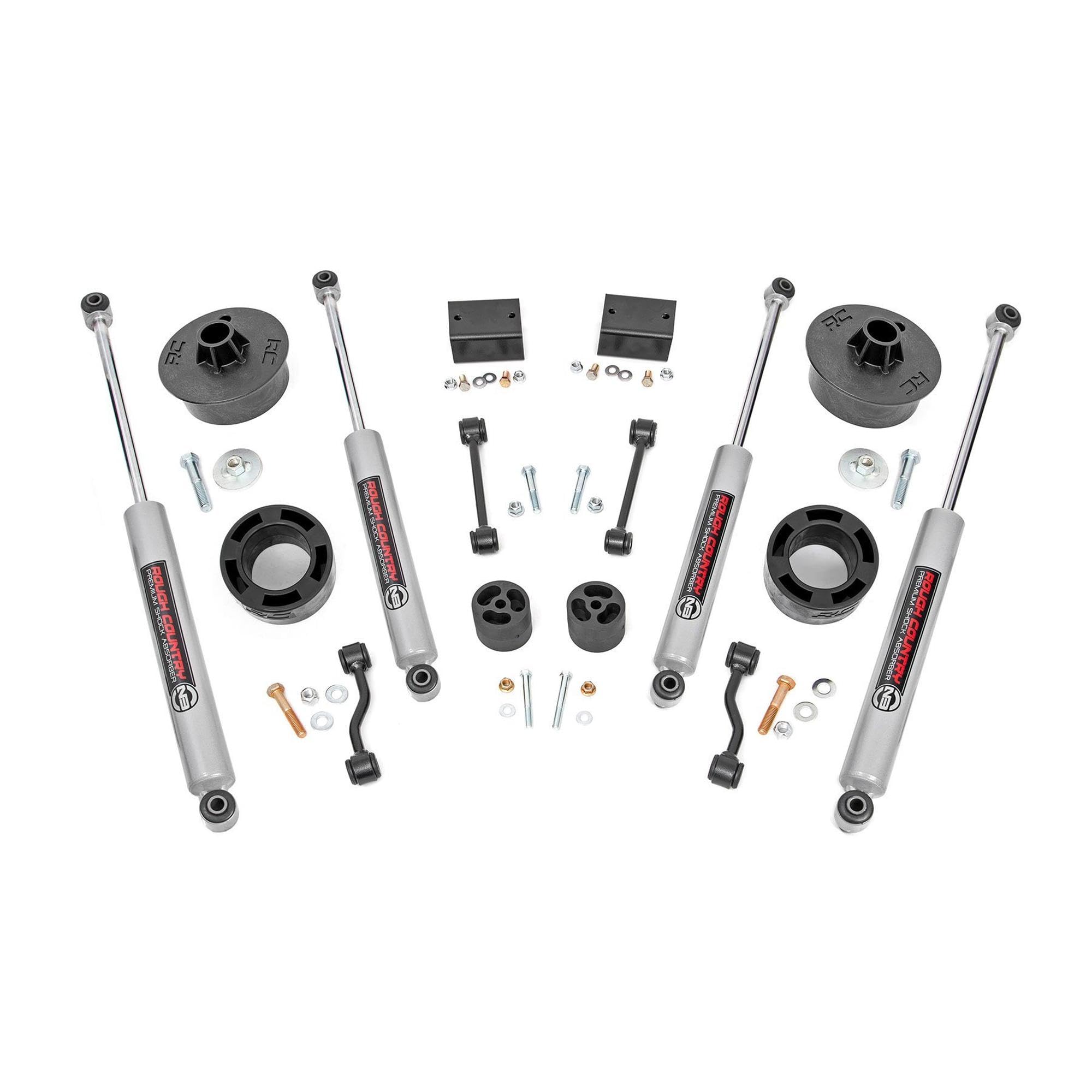 2.5" Rough Country Lift Kit w/ N3 Shock Absorbers for Jeep Wrangler JL & Unlimited (2024-2025) - Includes Front & Rear Shocks, Coil Spring Spacers