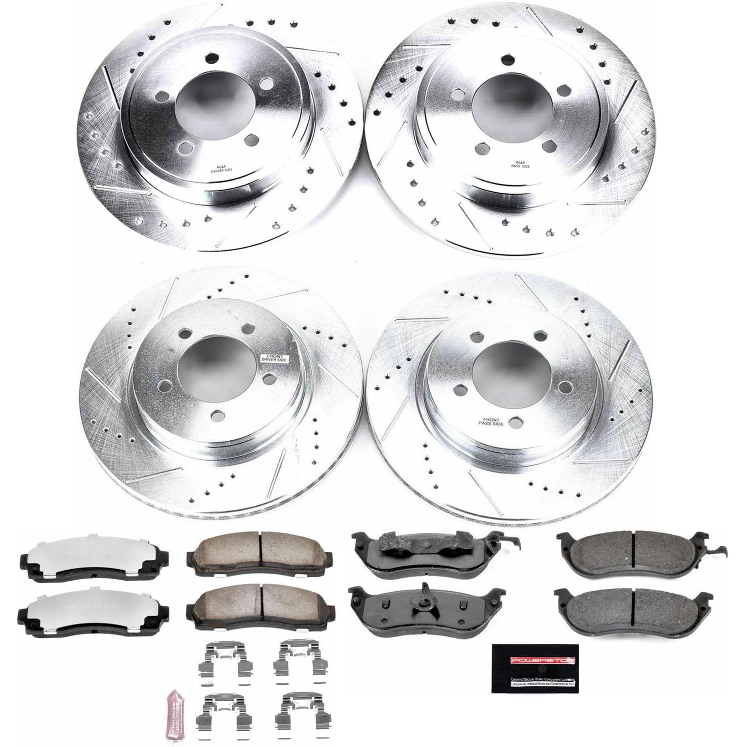 Power Stop Brake Kit Front and Rear For 2002 2003 2004 2005 Ford Explorer - Truck & Tow Carbon Fiber Ceramic Pads & Drilled and Slotted Rotors Replacement, K2722-36