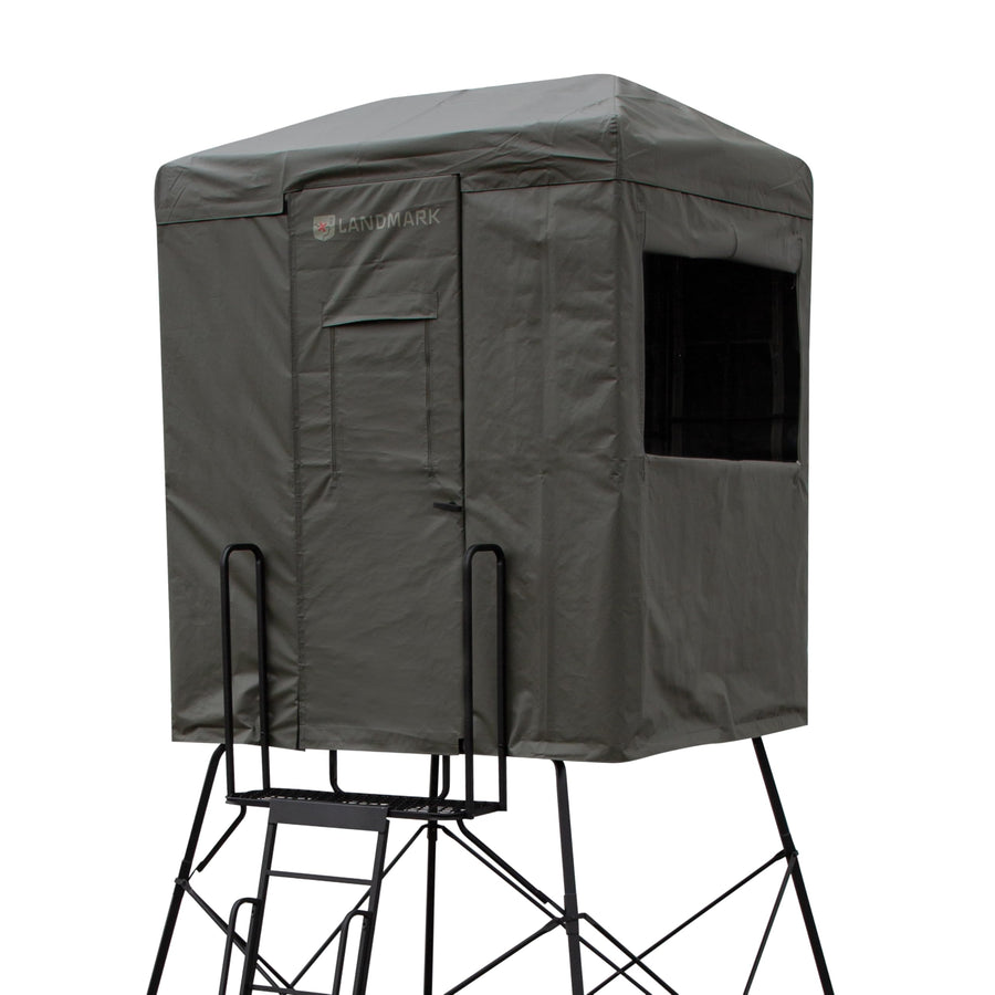 Landmark™ 550 Rivers Edge® Blind, 7' Height, 6' x 4.5' Interior Space, Adjustable Shooting Windows, Hinged Door, Constructed from Marine-Grade Reinforced Synthetic Tarpaulin, Steel Frame, LM550B