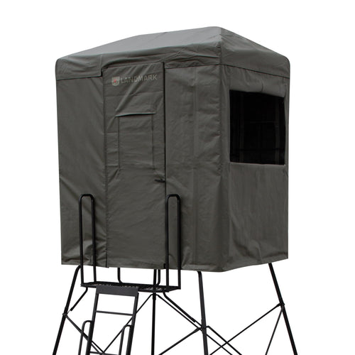 Landmark™ 550 Rivers Edge® Blind, 7' Height, 6' x 4.5' Interior Space, Adjustable Shooting Windows, Hinged Door, Constructed from Marine-Grade Reinforced Synthetic Tarpaulin, Steel Frame, LM550B