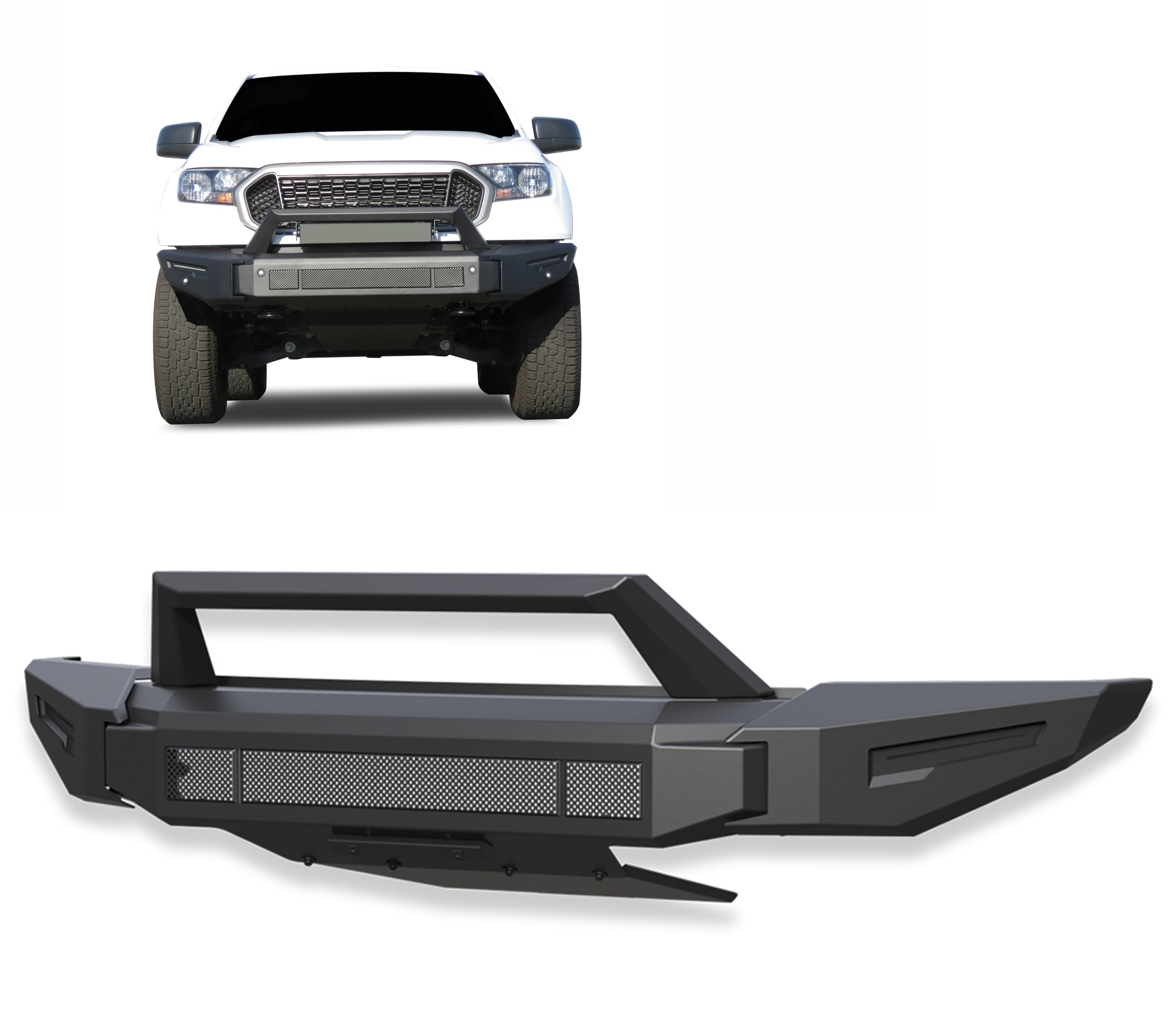 Armour II Heavy Duty Black Horse Modular Front Bumper Matte Black Compatible with 2019-2023 Ford Ranger-AFB-FR19