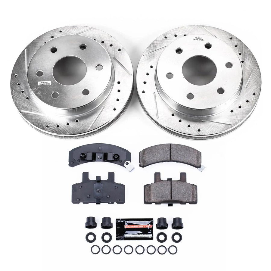 Power Stop K1970 Brake Pads Front Z23 Carbon Fiber with Drilled and Slotted Brake Rotors Kit For Chevy K1500 2500 Tahoe Yukon 4WD 4X4 6Lug