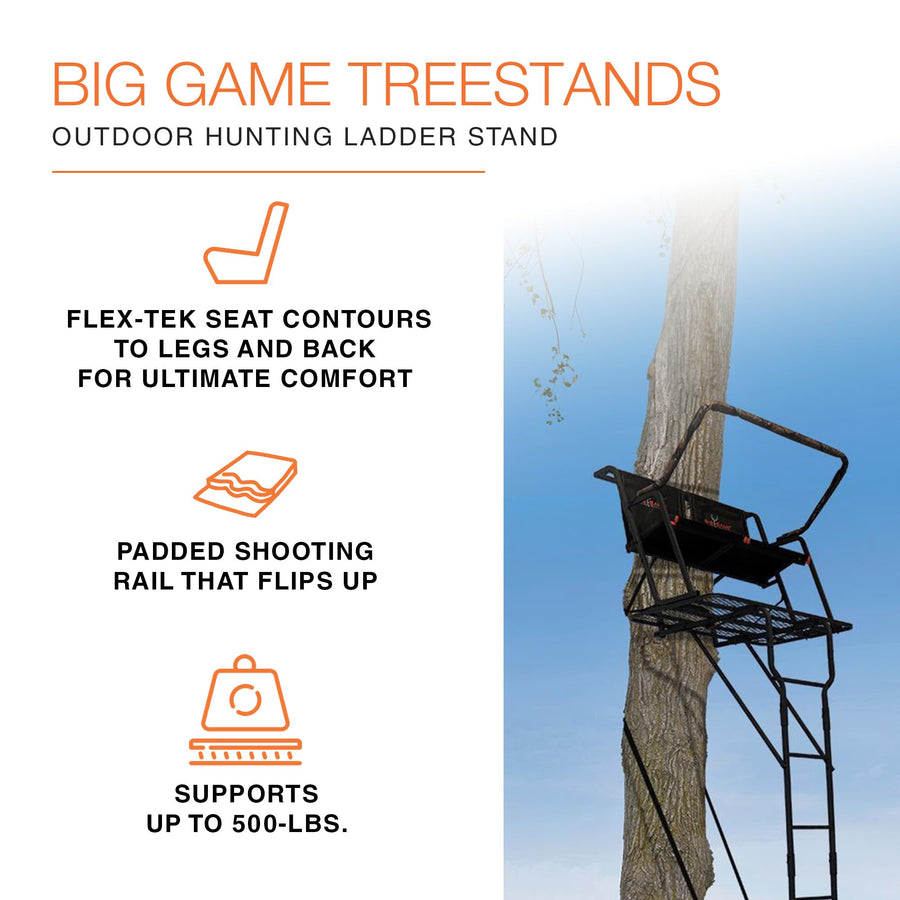 2-Person BIG GAME Ladder Tree Stand for Hunting Deer, Spector XT, 17' Tall, Black - Adjustable Climbing Treestand with Platform and Safety Harness for Shooting