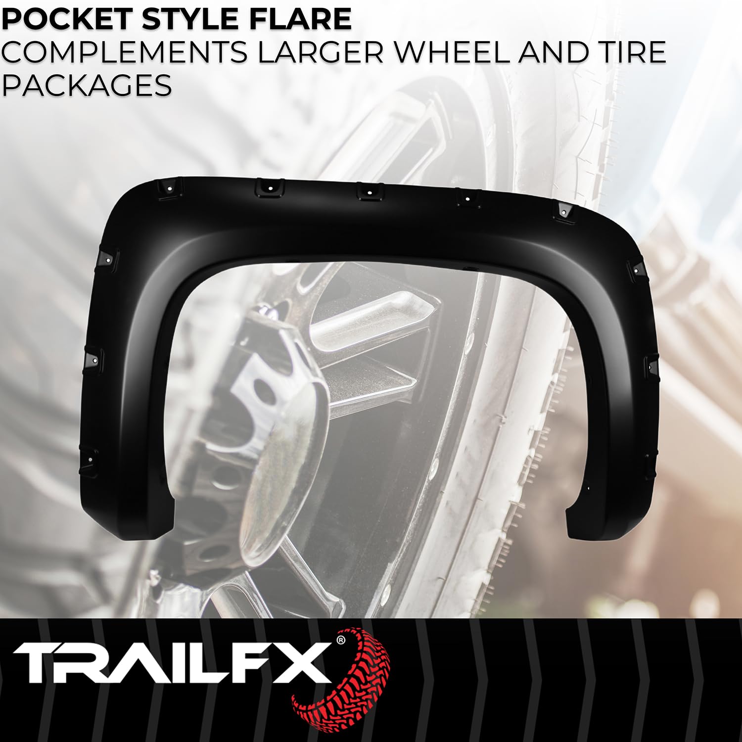 TrailFX Pocket Style Fender Flares for 5.7 Foot Bed Chevrolet Silverado 1500 2007-2013 Black Smooth Paintable Polypropylene Set of 4 with Stainless and Black Steel Rivets TrailFX TFC3003S