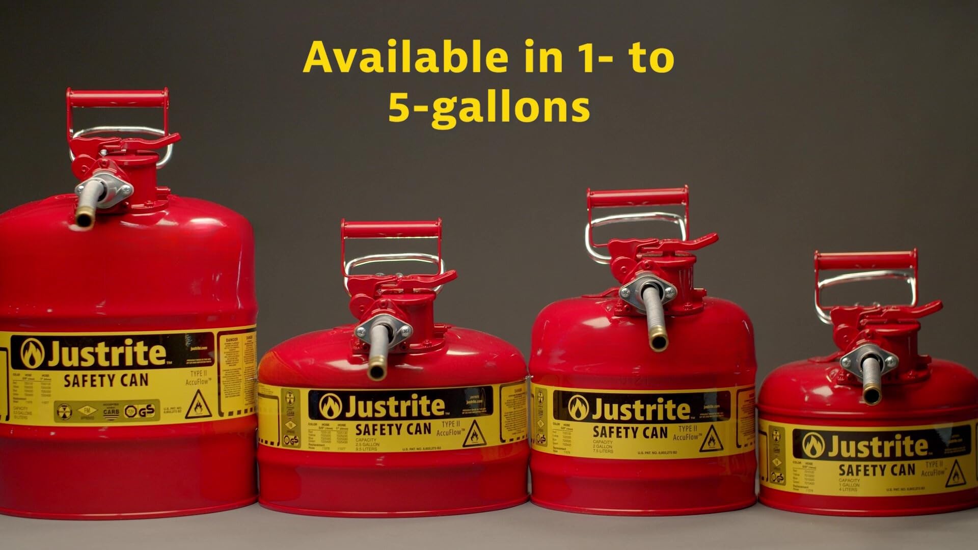 5 Gallon Justrite Type II Yellow Safety Can for Diesel with Flame Arrester, Self-Closing Lid, and 5/8" Flexible Metal Spout, Made in the USA, Galvanized Steel Flammable Storage Can, 7250220