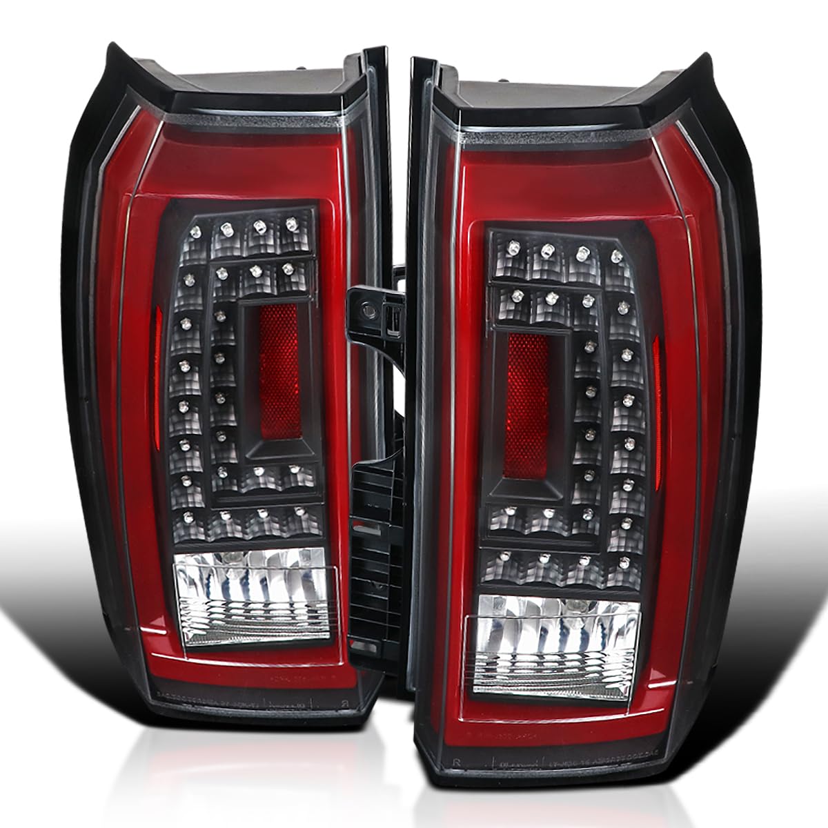 Black LED Tail Lights SPEC-D TUNING w/Red LED Light Bars Compatible with 2015-2020 Chevy Tahoe/Suburban LS LT LTZ, 2017-2020 Chevy Tahoe/Suburban Premier, Left + Right Pair Assembly