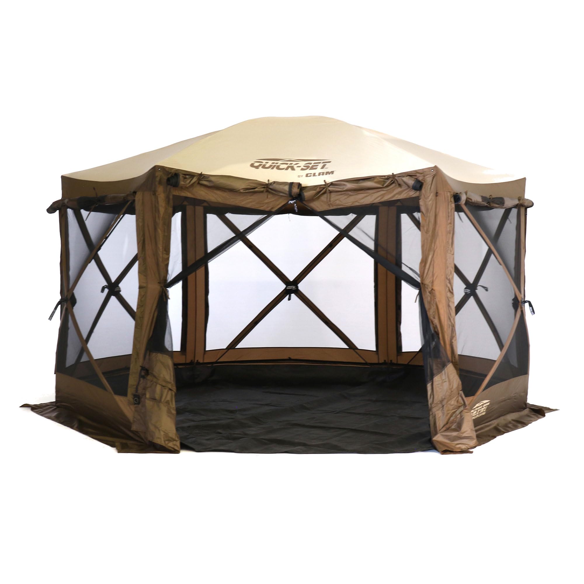Clam Quick-Set Pop Up Screen Tent & Shelter, Outdoor Camping Gazebo Canopy, 12.5', Brown