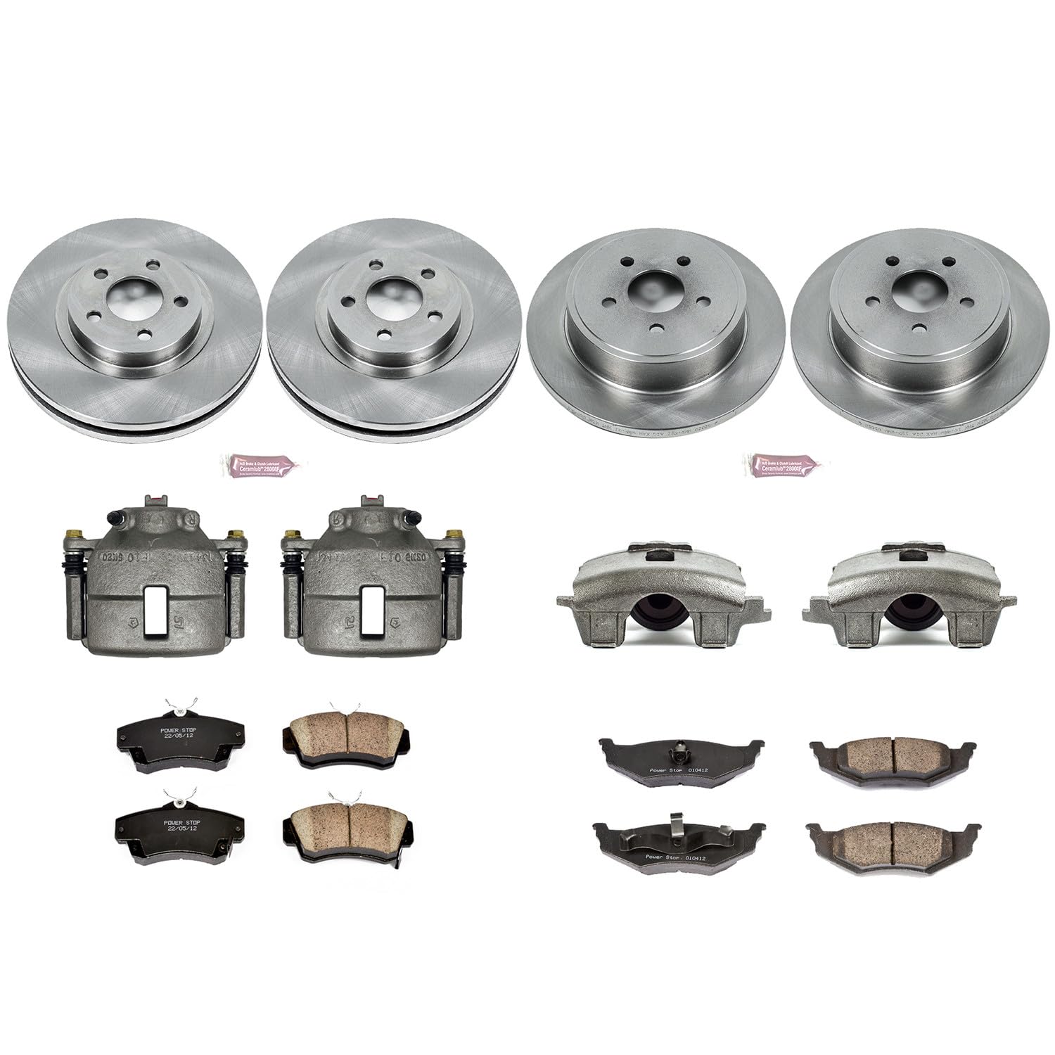 Power Stop KCOE6180 Replacement Autospeciality Front and Rear Caliper Kit- OE Rotors, Ceramic Brake Pads, Calipers For Chrysler PT Cruiser 2010 [Model Specific]