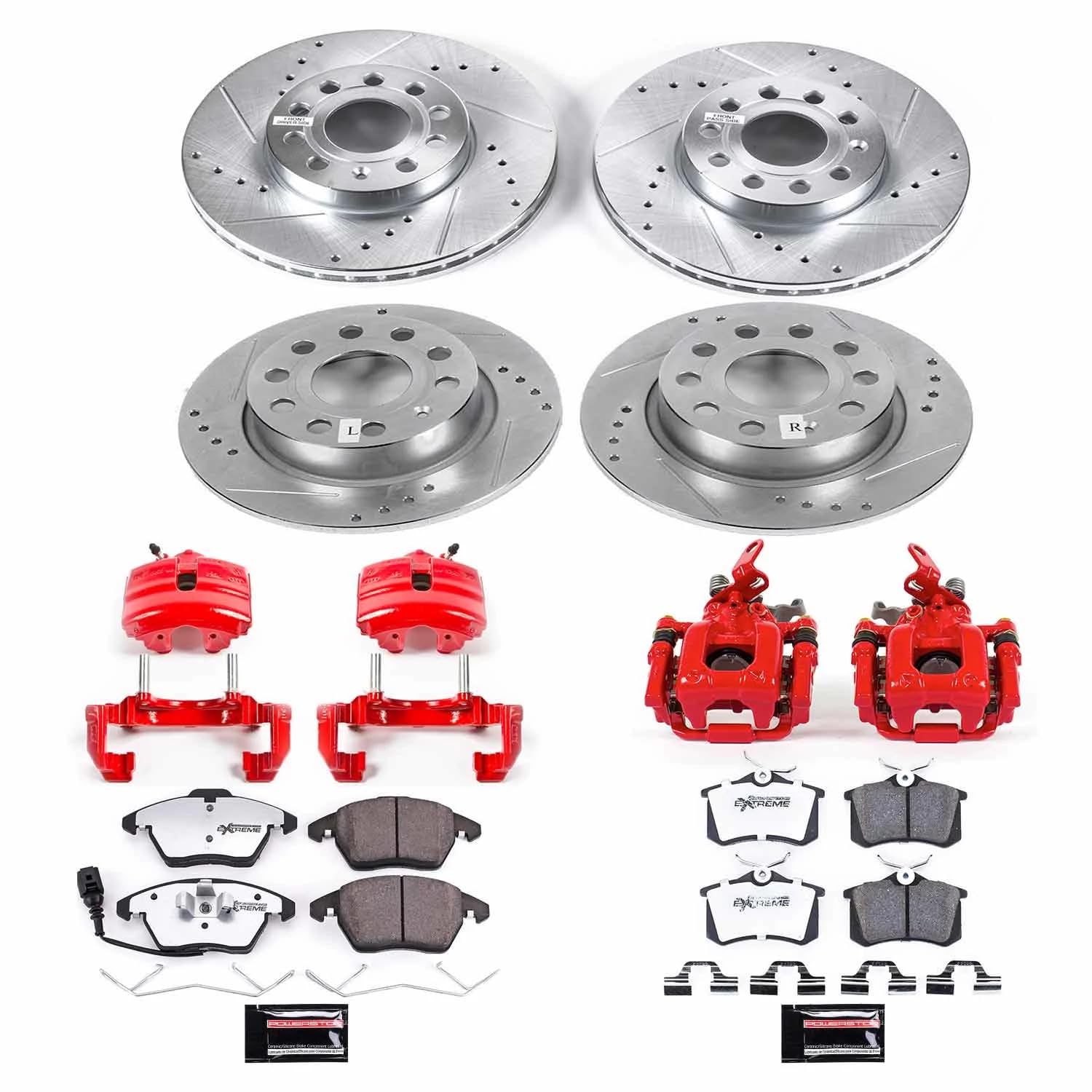 Power Stop Z26 KC5749A-26, Front and Rear Brake Kit-Drilled/Slotted Rotors, Carbon Ceramic Pads, Calipers For Volkswagen Beetle 2013 [Model Specific]