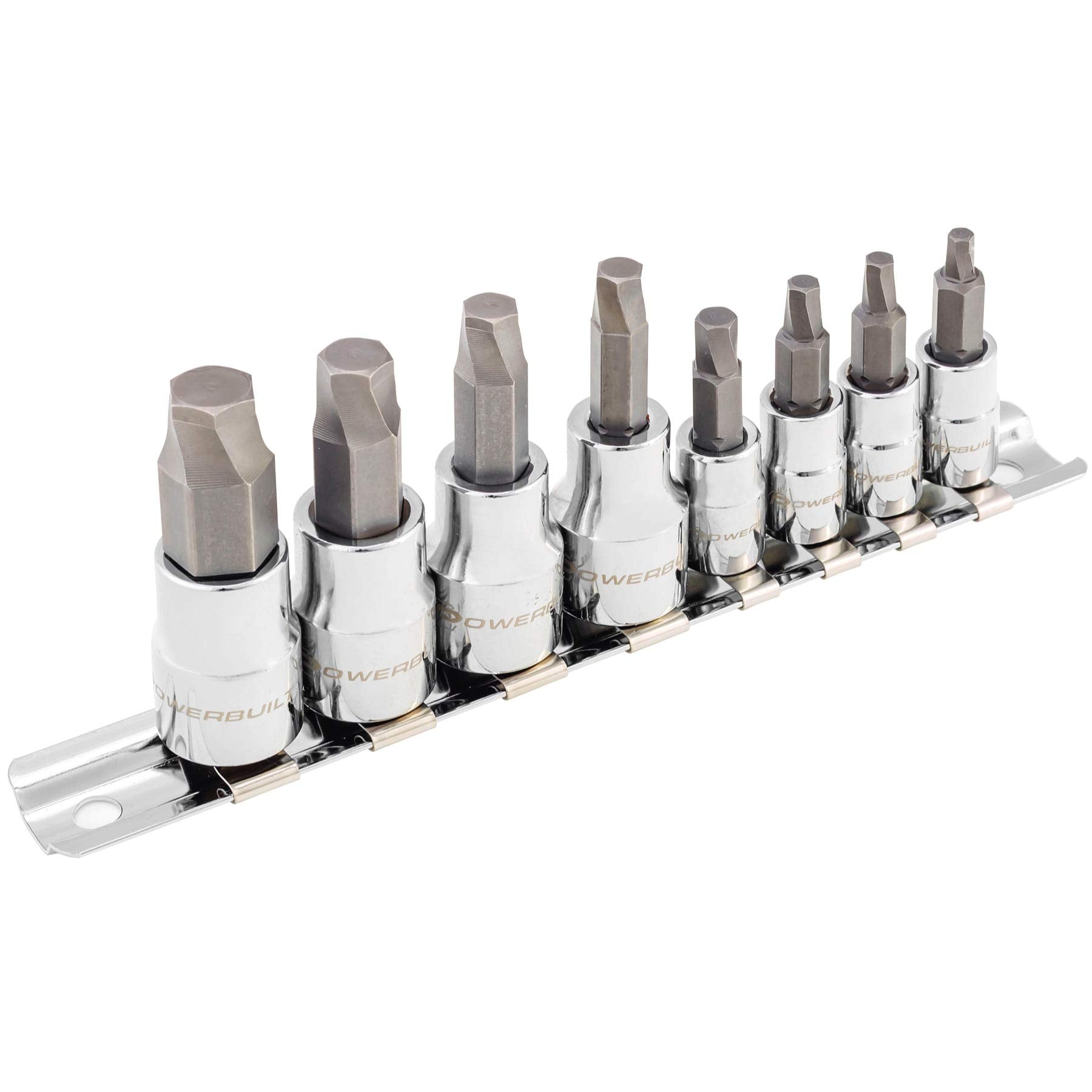 Powerbuilt 8 Piece SAE Hex Bit Socket Set - with use for Damaged Fasteners, Standard, Rusted, Rounded Bolts, Size from 1/8" to 3/8" - 642574