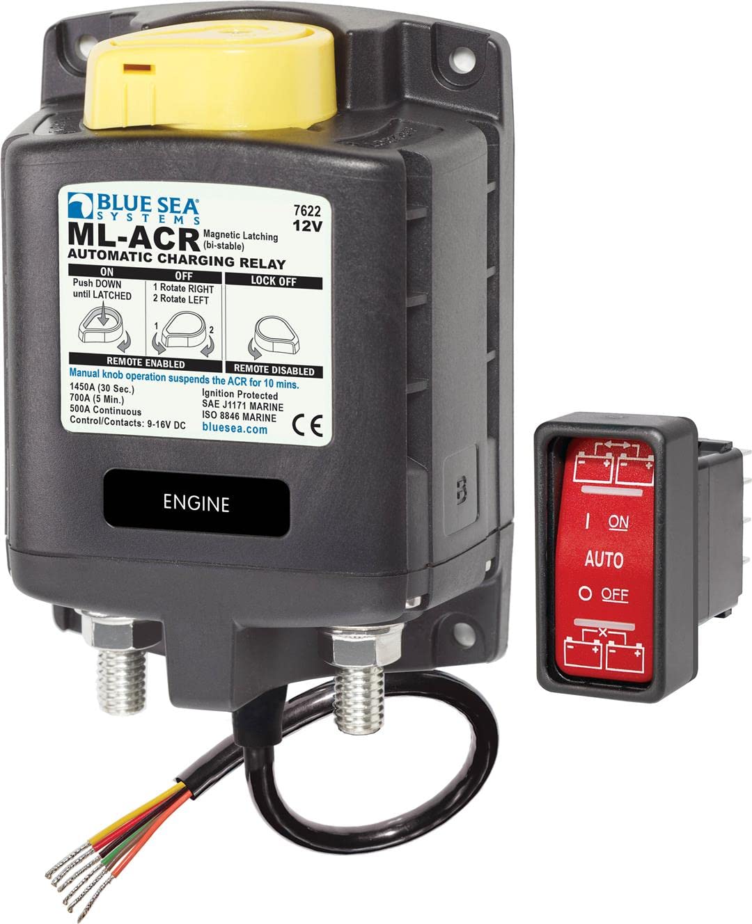 7622-BSS Blue Sea - Solenoid ML 500A 12V ACR w/manCtrl (1EA)