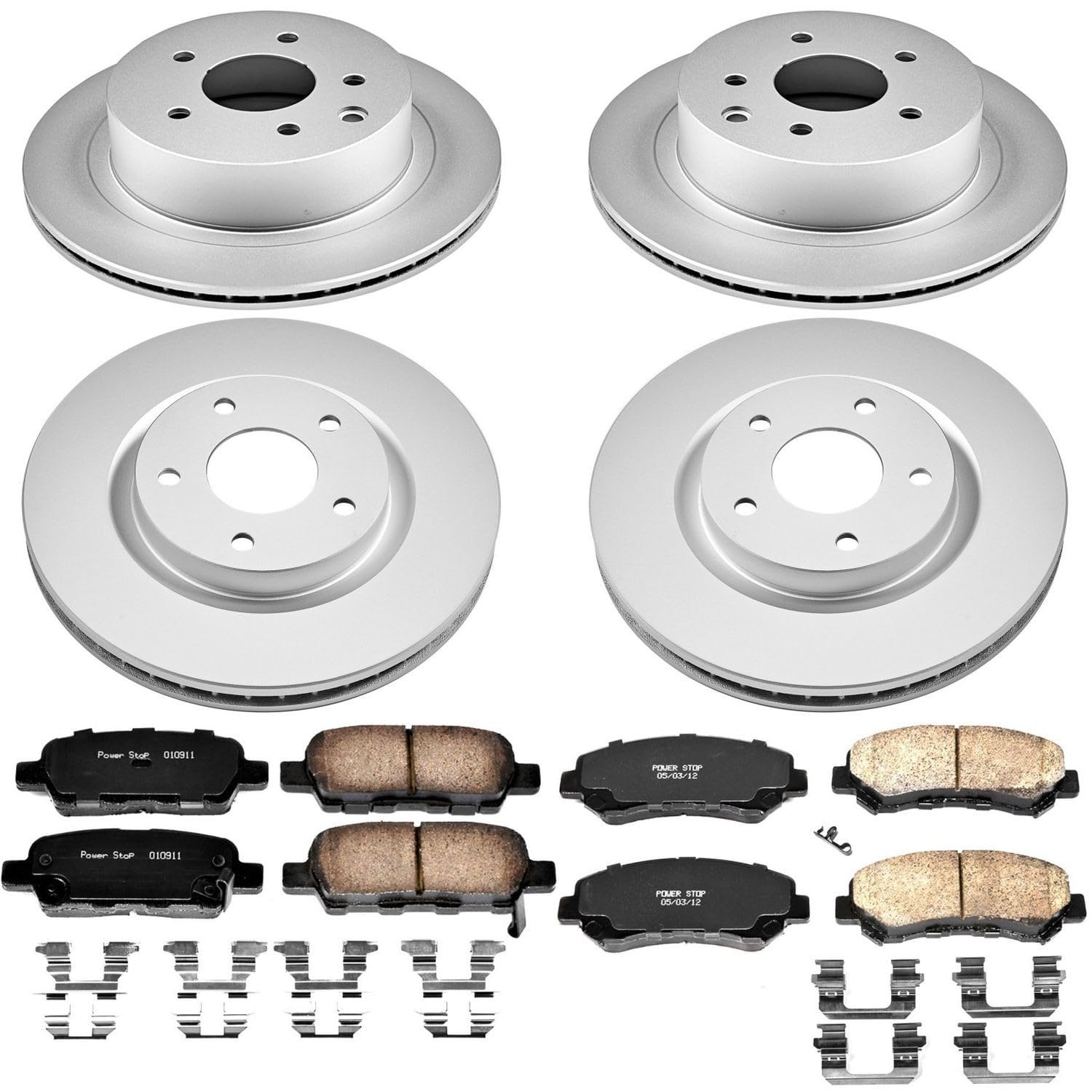Power Stop Z17 CRK8268 Front and Rear Coated Rotor Brake Kit-Coated Rotors and Ceramic Brake Pads For Nissan Rogue 2008-2013, Nissan Rogue Select 2014-2015 [Model Specific]