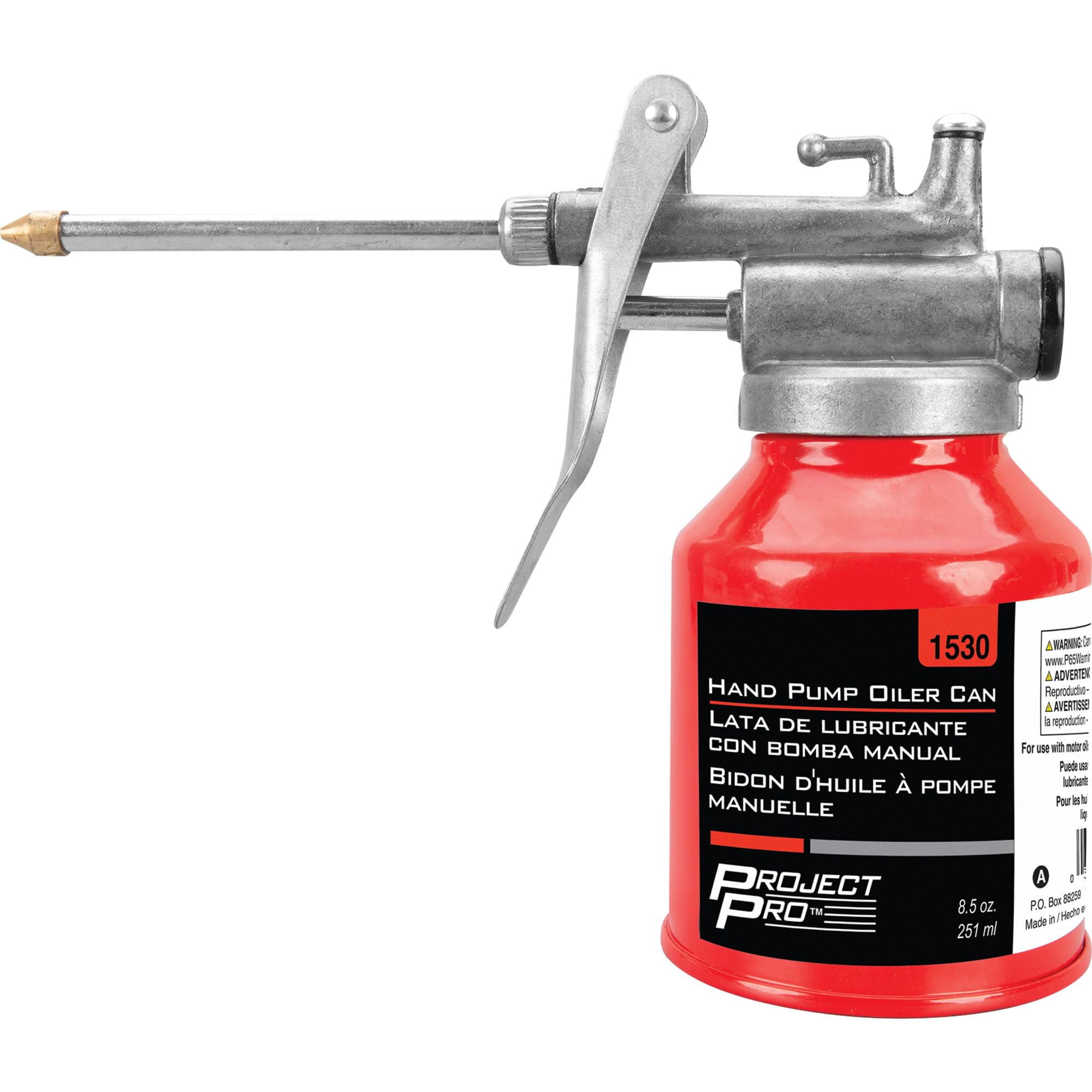 8.5 Oz. Performance Tool Hand Pump Oiler Can - 3 in. Spout, Metal Handle, for Motor Oil and Non-Corrosive Lubricants
