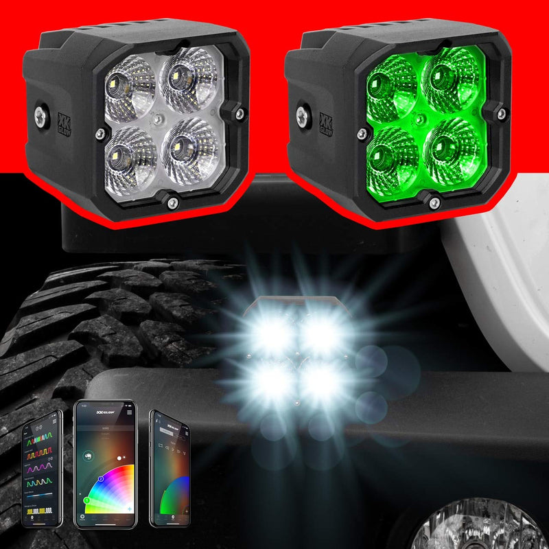 XKGLOW 2PC Cube Light Flood Beam SAE Bluetooth App Control