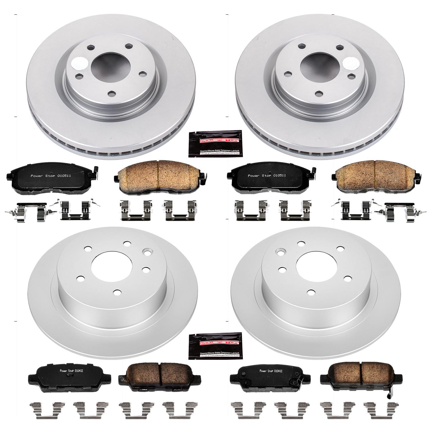 Power Stop CRK6095 Brake Rotor & Coated Ceramic Brake Pads- front & rear For Nissan Sentra 2017-2018 [Model Specific]
