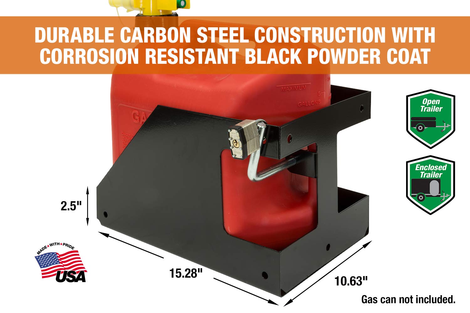 Locking Rack Buyers Products LT32 Gas Container Holder For Open & Closed Landscape Trailers, Made In The USA, Lawn Care Equipment, Secure Storage For Landscape Tools