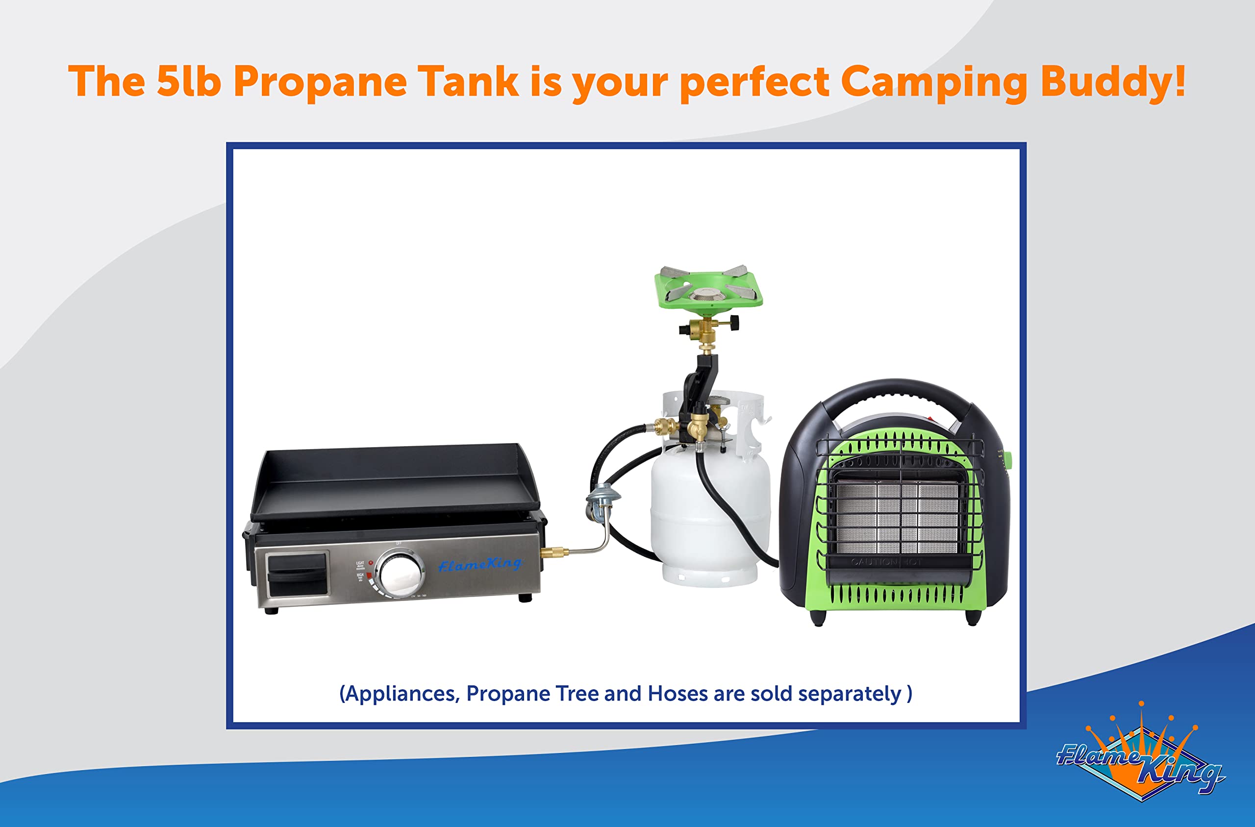 5 Pound FLAME KING YSN5LB Propane Tank Cylinder, Great For Portable Grills, Fire Pits, Heaters And Overlanding, White