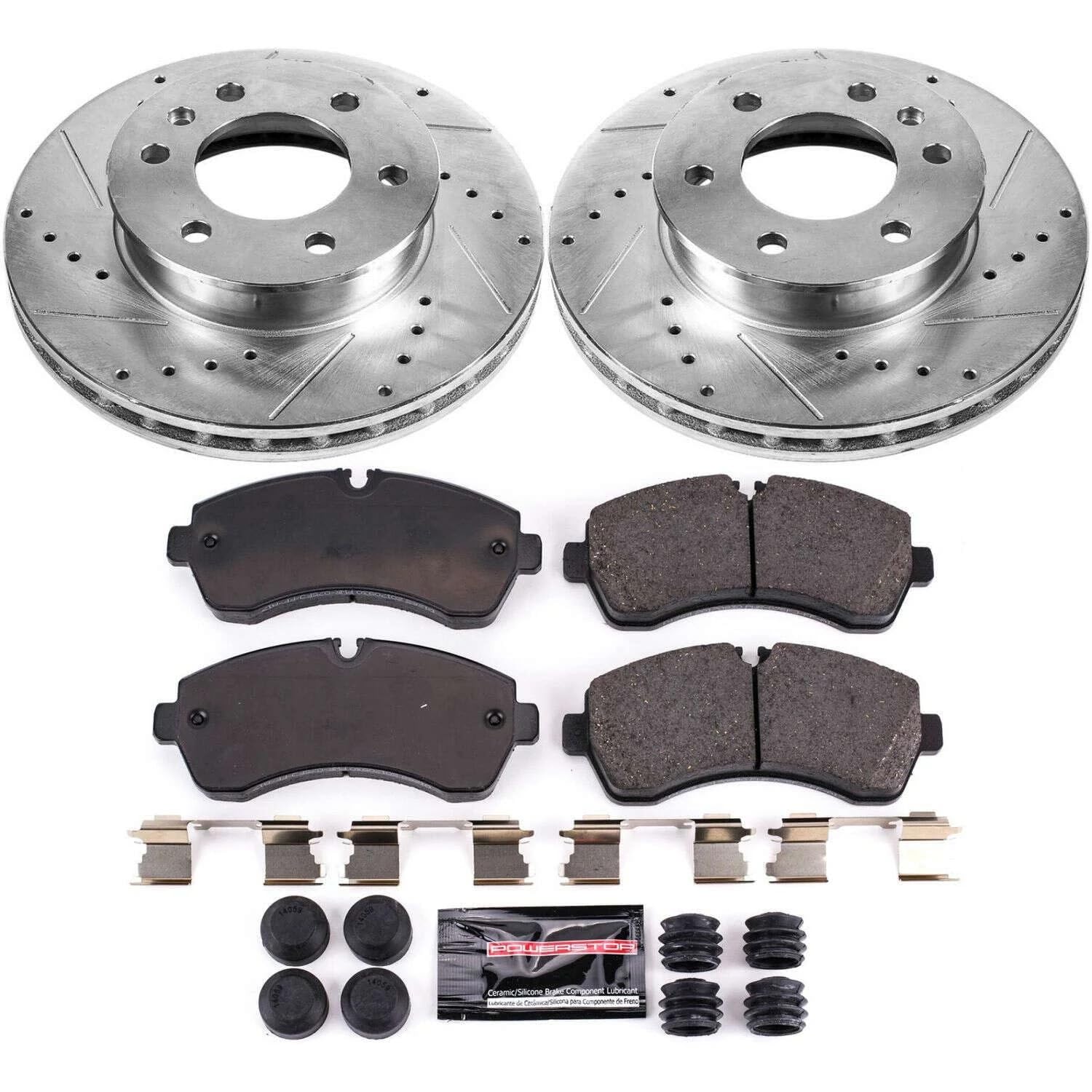 Power Stop K6234 Z23 Carbon Fiber Brake Pads with Drilled & Slotted Brake Rotors Kit
