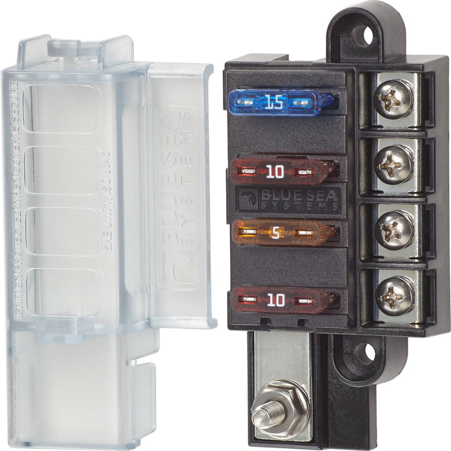 Blue Sea Systems 5045 Compact ST Blade Fuse Block with Cover, 4-Circuit 100 Amps