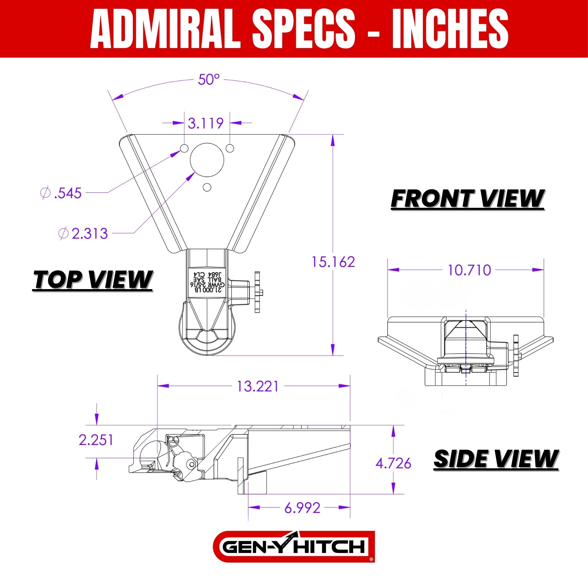 GEN-Y Hitch A-Frame Trailer Coupler Mount with SnapLatch for 2 5/16" Ball, 21,000 lbs Towing Capacity, 2,100 lbs Tongue Weight, Made in USA, Black