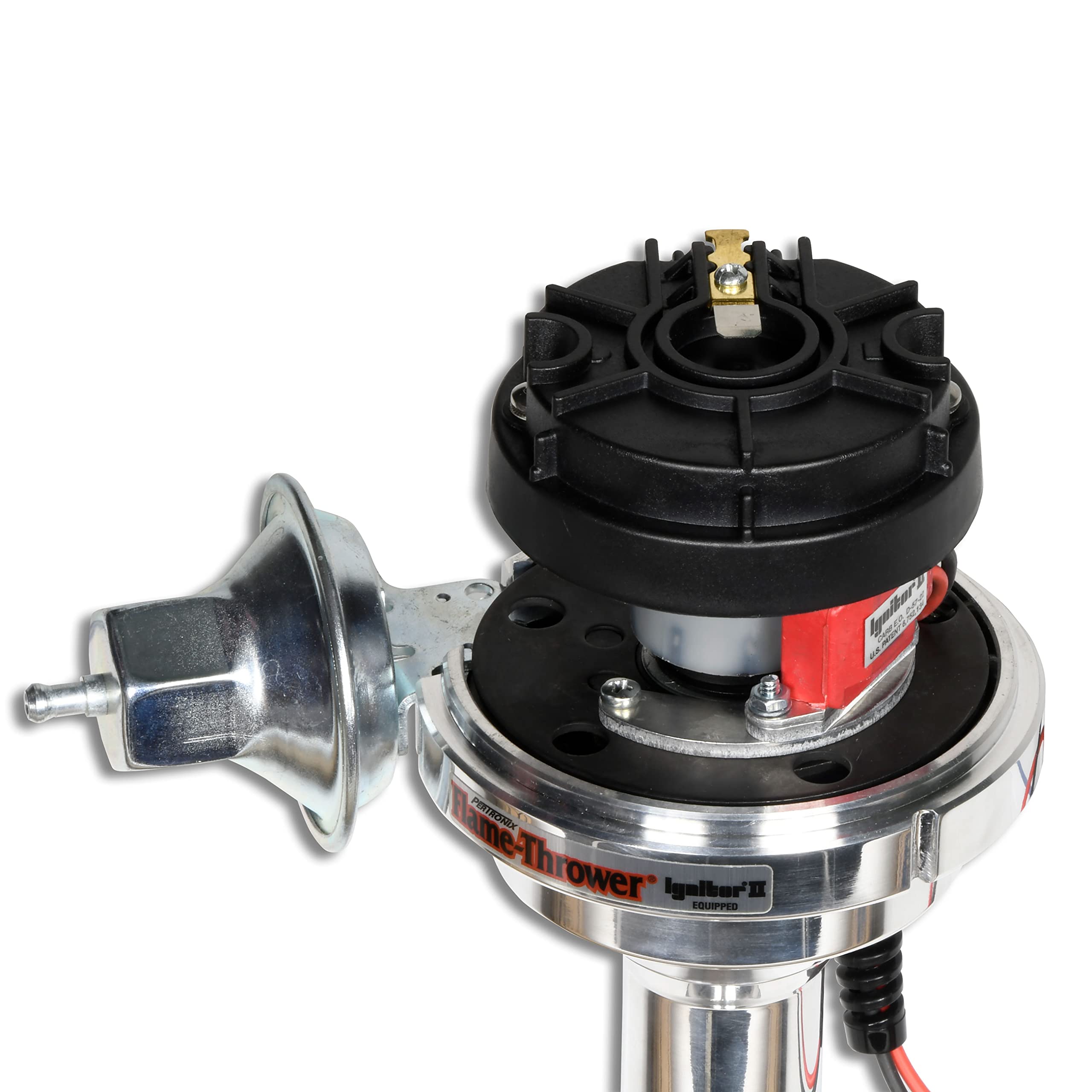 Flame-Thrower Vacuum Advance PerTronix D144700 Billet Distributor with Ignitor II Electronics and Black Female Style Cap for Chrysler 392 Hemi Engines