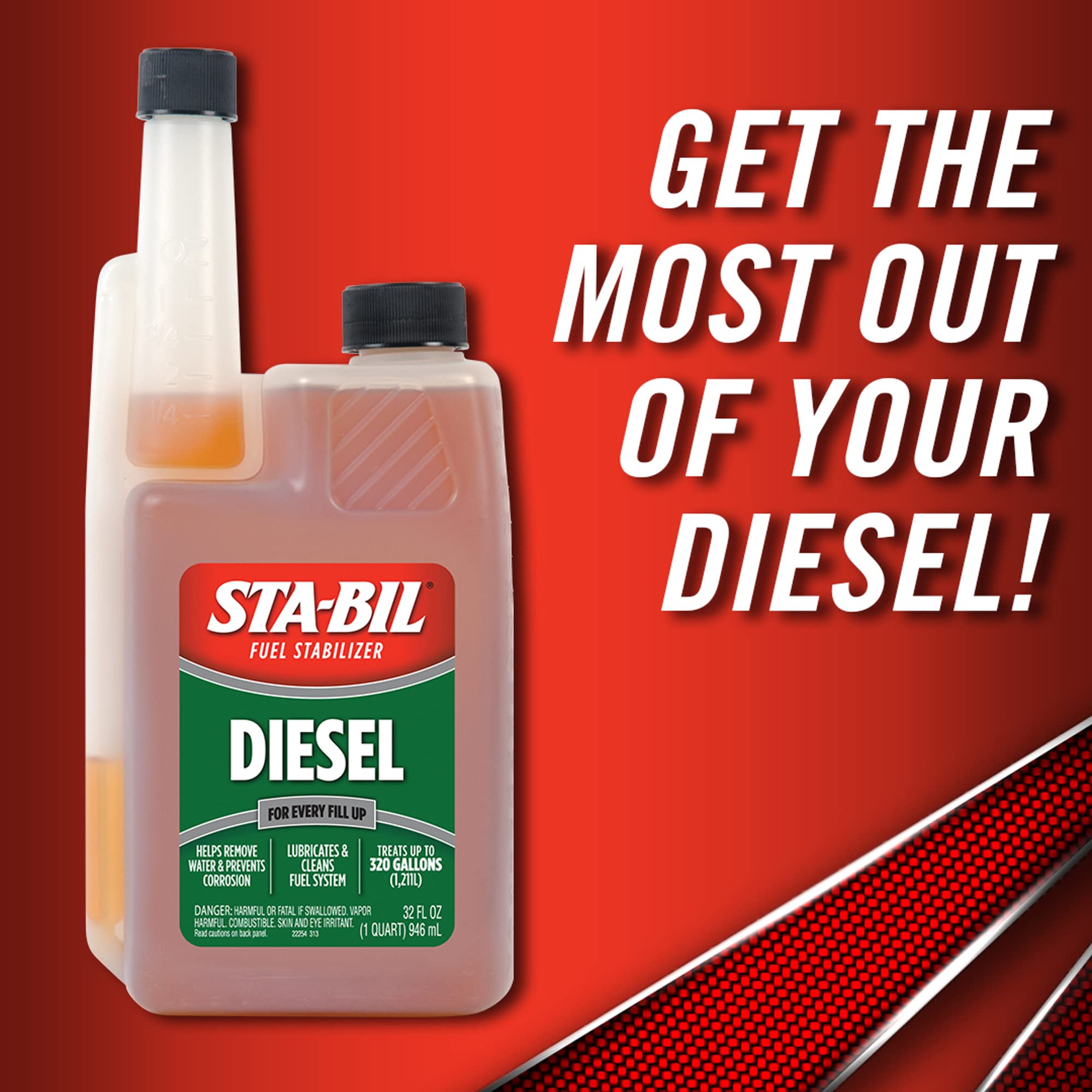 Diesel Fuel Stabilizer And Performance Improver STA-BIL - Keeps Diesel Fuel Fresh For Up To 12 Months - Lubricates And Cleans The Fuel System - Treats 320 Gallons, 32 fl. oz. (22254)