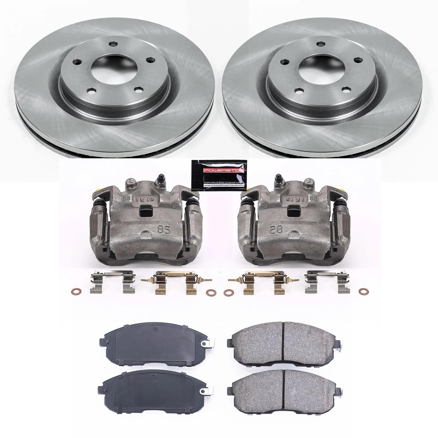Power Stop KCOE6094 Replacement Autospeciality Front Caliper Kit- OE Rotors, Ceramic Brake Pads, Calipers For Nissan Sentra 2017-2018 [Model Specific]