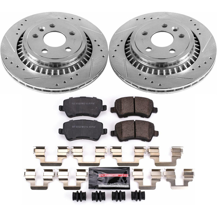 Power Stop K5705 Z23 Rear Carbon Fiber Brake Pads with Drilled & Slotted Brake Rotors Kit For Volvo XC60 2010-2017 [Model Specific]