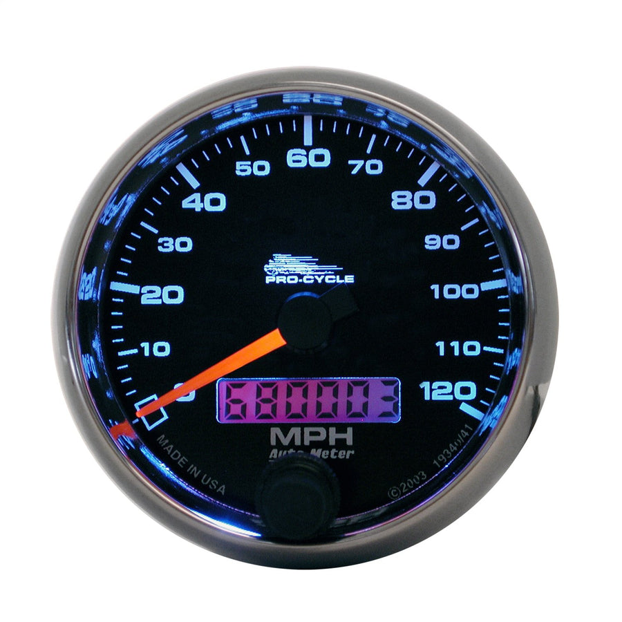Speedo AutoMeter Gauge, 2 5/8", 120 Mph, Elec, Black, Pro-Cycle (19340)