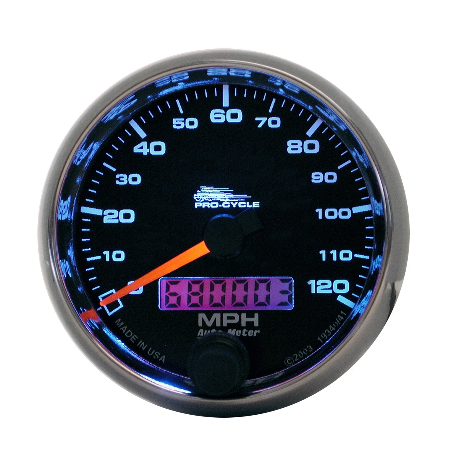 Speedo AutoMeter Gauge, 2 5/8", 120 Mph, Elec, Black, Pro-Cycle (19340)